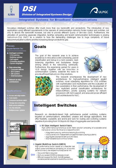 DSI Division of Integrated Systems Design Applications: Core routers Integrated Systems for Broadband Communications The goal of this research area is.