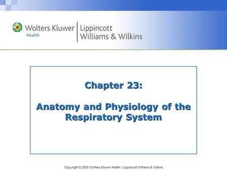 Copyright © 2009 Wolters Kluwer Health | Lippincott Williams & Wilkins Chapter 23: Anatomy and Physiology of the Respiratory System.