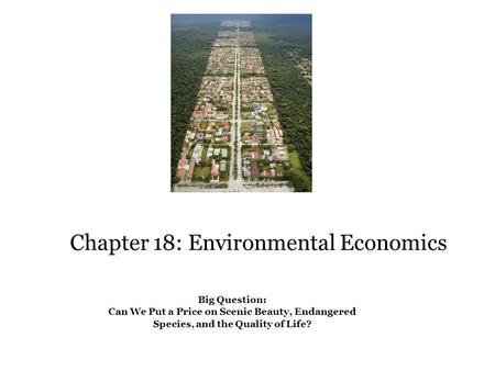 Chapter 18: Environmental Economics Big Question: Can We Put a Price on Scenic Beauty, Endangered Species, and the Quality of Life?