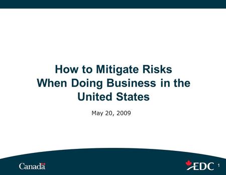 1 How to Mitigate Risks When Doing Business in the United States May 20, 2009.