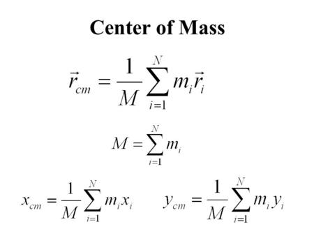 Center of Mass. Motion of the Center of Mass The center of mass of a system moves as if all of the mass of the system were concentrated at that point.