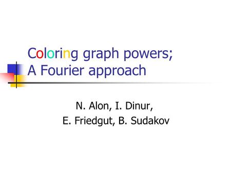 Coloring graph powers; A Fourier approach N. Alon, I. Dinur, E. Friedgut, B. Sudakov.