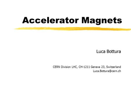 Accelerator Magnets Luca Bottura CERN Division LHC, CH-1211 Geneva 23, Switzerland