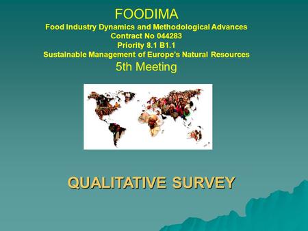 FOODIMA Food Industry Dynamics and Methodological Advances Contract No 044283 Priority 8.1 B1.1 Sustainable Management of Europe’s Natural Resources 5th.
