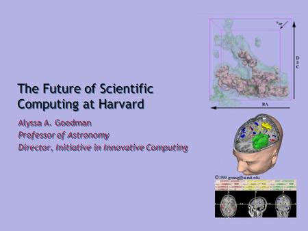 The Future of Scientific Computing at Harvard Alyssa A. Goodman Professor of Astronomy Director, Initiative in Innovative Computing Alyssa A. Goodman Professor.