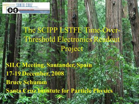 The SCIPP LSTFE Time-Over- Threshold Electronics Readout Project SILC Meeting, Santander, Spain 17-19 December, 2008 Bruce Schumm Santa Cruz Institute.