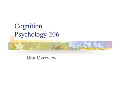 Cognition Psychology 206 Unit Overview. Don Hine: Contact Details Office: 46 Psychology Phone: 6773-2731   Internet: