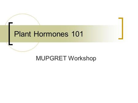 Plant Hormones 101 MUPGRET Workshop.