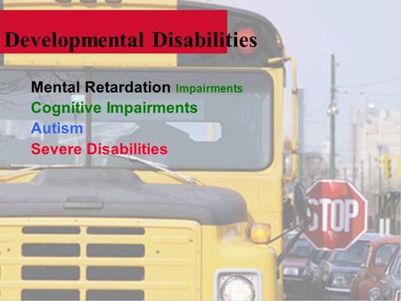 Developmental Disabilities Mental Retardation Impairments Cognitive Impairments Autism Severe Disabilities.