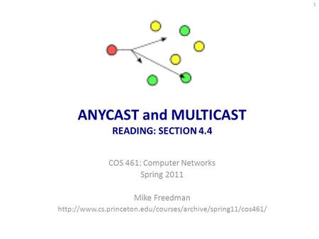 ANYCAST and MULTICAST READING: SECTION 4.4 COS 461: Computer Networks Spring 2011 Mike Freedman