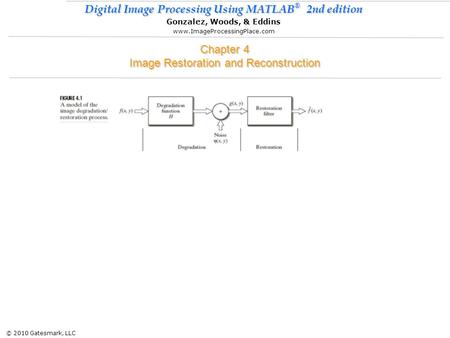© 2010 Gatesmark, LLC Digital Image Processing Using MATLAB ® 2nd edition Gonzalez, Woods, & Eddins www.ImageProcessingPlace.com Chapter 4 Image Restoration.