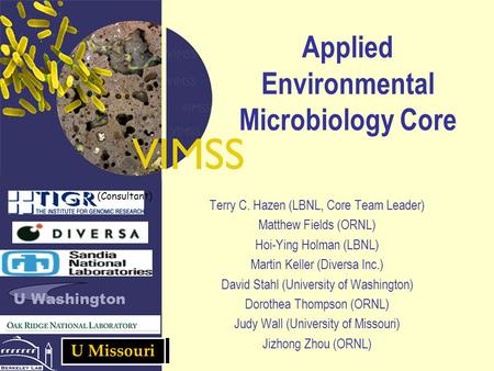 Applied Environmental Microbiology Core Terry C. Hazen (LBNL, Core Team Leader) Matthew Fields (ORNL) Hoi-Ying Holman (LBNL) Martin Keller (Diversa Inc.)