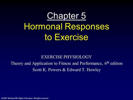 Chapter 5 Hormonal Responses to Exercise