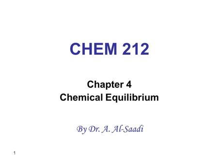 Chapter 4 Chemical Equilibrium