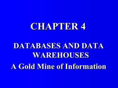 DATABASES AND DATA WAREHOUSES A Gold Mine of Information