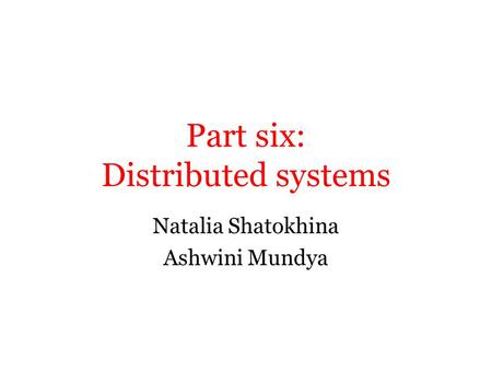 Part six: Distributed systems