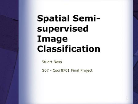 Spatial Semi- supervised Image Classification Stuart Ness G07 - Csci 8701 Final Project 1.