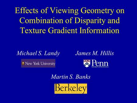 Effects of Viewing Geometry on Combination of Disparity and Texture Gradient Information Michael S. Landy Martin S. Banks James M. Hillis.