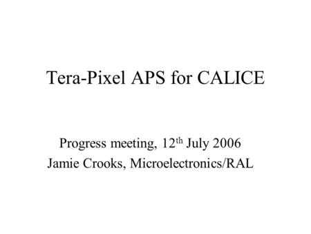 Tera-Pixel APS for CALICE Progress meeting, 12 th July 2006 Jamie Crooks, Microelectronics/RAL.