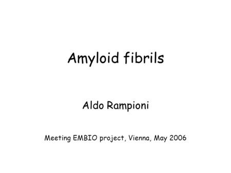 Amyloid fibrils Aldo Rampioni Meeting EMBIO project, Vienna, May 2006.