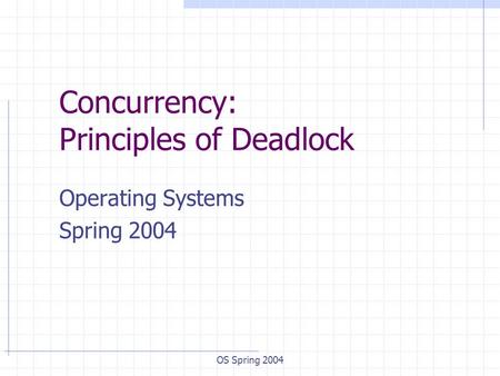 OS Spring 2004 Concurrency: Principles of Deadlock Operating Systems Spring 2004.