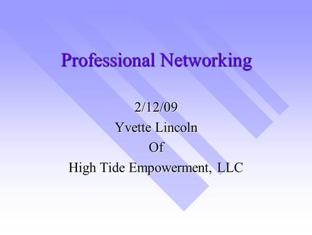 Professional Networking 2/12/09 Yvette Lincoln Of High Tide Empowerment, LLC.