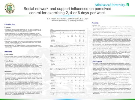 Social network and support influences on perceived control for exercising 2, 4 or 6 days per week S.N. Fraser 1, T.C. Murray 1,2, W.M. Rodgers 2, & C.