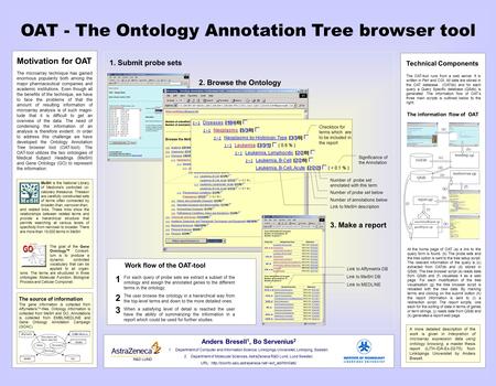 OAT - The Ontology Annotation Tree browser tool The microarray technique has gained enormous popularity both among the major pharmaceutical companies and.