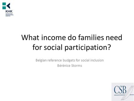 What income do families need for social participation? Belgian reference budgets for social inclusion Bérénice Storms.