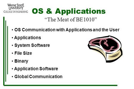 “The Meat of BE1010” OS & Applications OS Communication with Applications and the User Applications System Software File Size Binary Application Software.