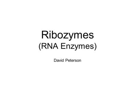 Ribozymes (RNA Enzymes) David Peterson. Enzymes Catalyze reactions Very specific Act on substrates Active site.