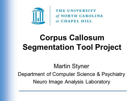 Corpus Callosum Segmentation Tool Project Martin Styner Department of Computer Science & Psychiatry Neuro Image Analysis Laboratory.
