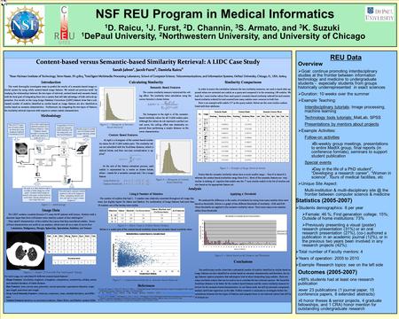 NSF REU Program in Medical Informatics 1 D. Raicu, 1 J. Furst, 2 D. Channin, 3 S. Armato, and 3 K. Suzuki 1 DePaul University, 2 Northwestern University,