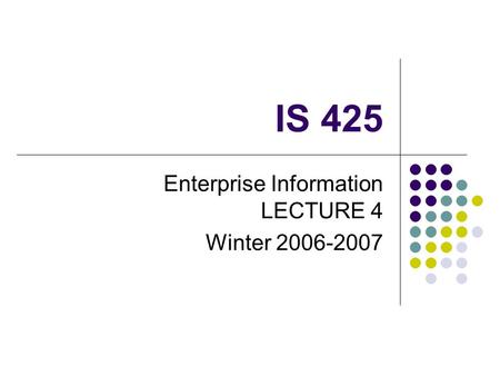 IS 425 Enterprise Information LECTURE 4 Winter 2006-2007.