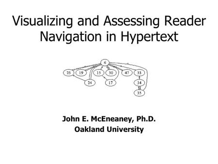 Visualizing and Assessing Reader Navigation in Hypertext John E. McEneaney, Ph.D. Oakland University.