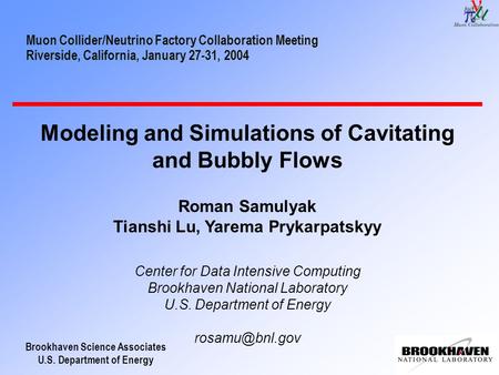 Brookhaven Science Associates U.S. Department of Energy Muon Collider/Neutrino Factory Collaboration Meeting Riverside, California, January 27-31, 2004.