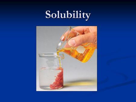 Solubility. Solubility “Insoluble” salts are governed by equilibrium reactions, and are really sparingly soluble. There is a dynamic equilibrium between.