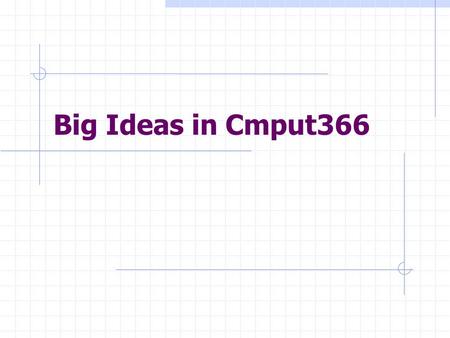 Big Ideas in Cmput366. Search Blind Search Iterative deepening Heuristic Search A* Local and Stochastic Search Randomized algorithm Constraint satisfaction.