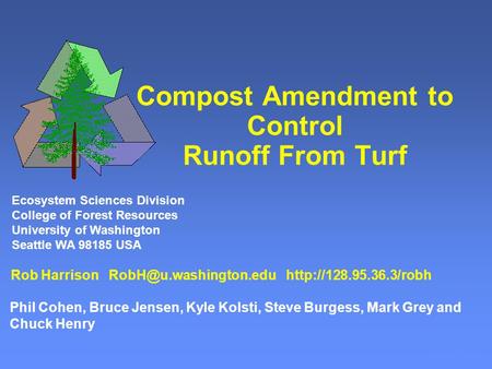 Compost Amendment to Control Runoff From Turf Rob Harrison Univ of Washington Rob Harrison  Ecosystem Sciences.