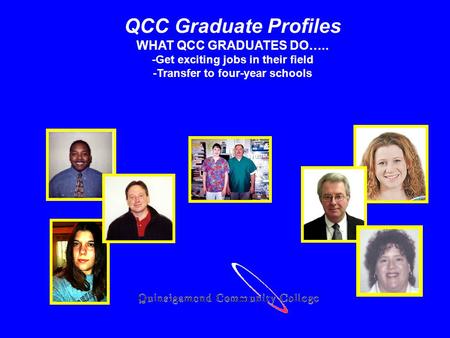QCC Graduate Profiles WHAT QCC GRADUATES DO….. -Get exciting jobs in their field -Transfer to four-year schools.