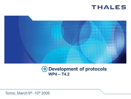 Development of protocols WP4 – T4.2 Torino, March 9 th -10 th 2006.