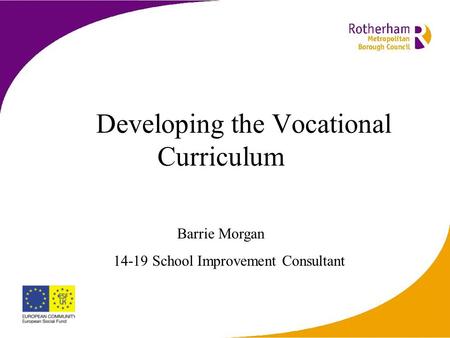 Developing the Vocational Curriculum Barrie Morgan 14-19 School Improvement Consultant.