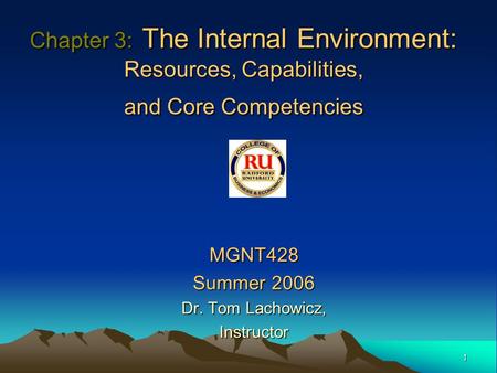 MGNT428 Summer 2006 Dr. Tom Lachowicz, Instructor