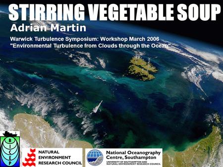 STIRRING VEGETABLE SOUP Adrian Martin Warwick Turbulence Symposium: Workshop March 2006 Environmental Turbulence from Clouds through the Ocean