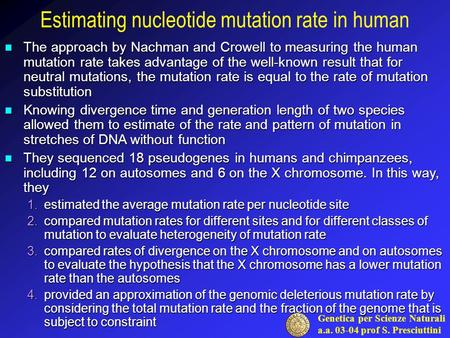 Estimating nucleotide mutation rate in human