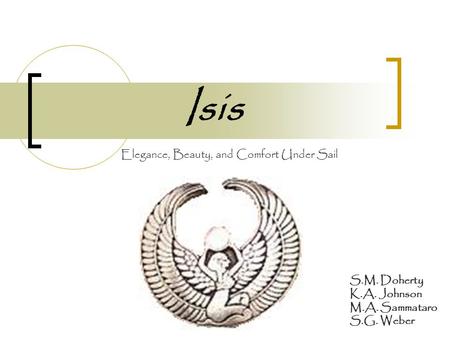 Isis S.M. Doherty K.A. Johnson M.A. Sammataro S.G. Weber Elegance, Beauty, and Comfort Under Sail.