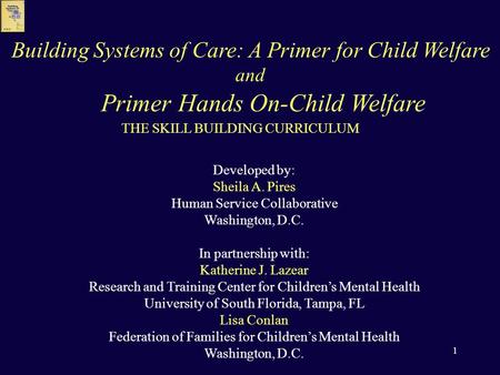 1 THE SKILL BUILDING CURRICULUM Developed by: Sheila A. Pires Human Service Collaborative Washington, D.C. In partnership with: Katherine J. Lazear Research.