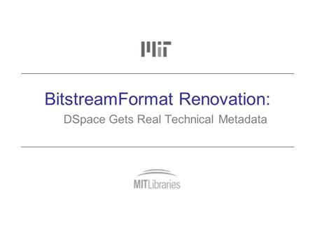 BitstreamFormat Renovation: DSpace Gets Real Technical Metadata.