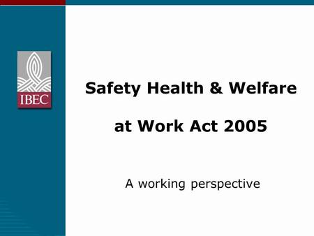 Safety Health & Welfare at Work Act 2005 A working perspective.