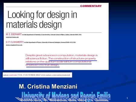 1 M. Cristina Menziani. 2 Quantitative Structure-Property Relationship (QSPR) Atomistic scale Descriptors Structure Composition/Formulation Experimental.